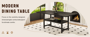 English Elm A Spliced MDF Rectangular Dining Table with Metal Legs and Lower Storage Shelf for Six Black W1512P505974