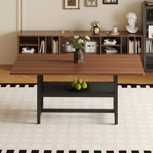 English Elm A Spliced MDF Rectangular Dining Table with Metal Legs and Lower Storage Shelf for Six Walnut+Black W1512P505983