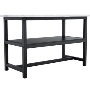English Elm A Spliced MDF Rectangular Dining Table with Metal Legs and Lower Storage Shelf for Six White+Black W1512P505989