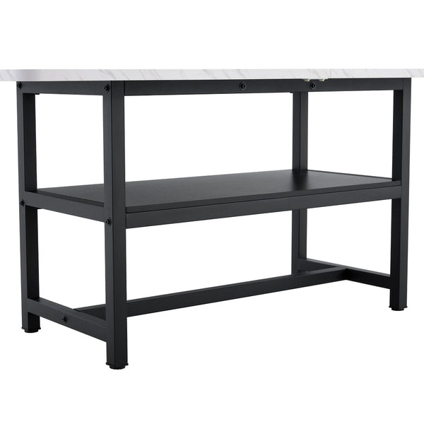 English Elm A Spliced MDF Rectangular Dining Table with Metal Legs and Lower Storage Shelf for Six White+Black W1512P505989