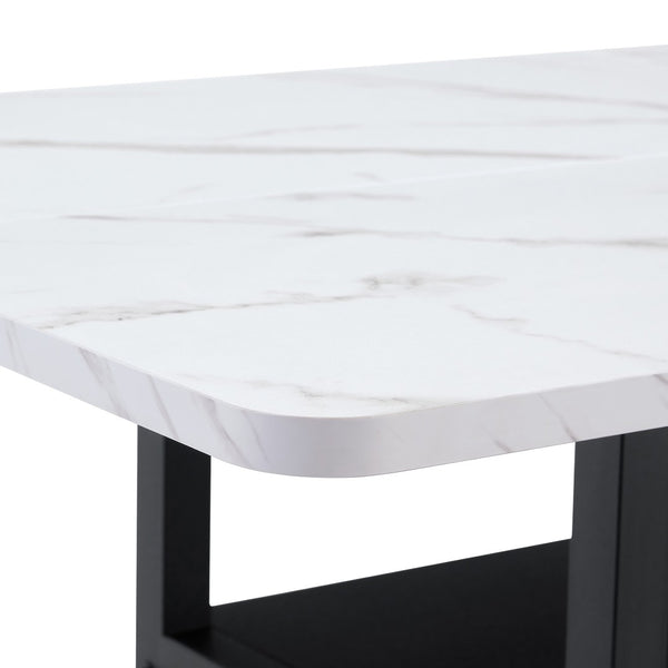 English Elm A Spliced MDF Rectangular Dining Table with Metal Legs and Lower Storage Shelf for Six White+Black W1512P505989