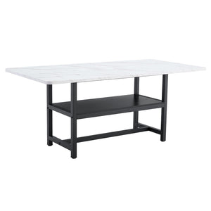 English Elm A Spliced MDF Rectangular Dining Table with Metal Legs and Lower Storage Shelf for Six White+Black W1512P505989