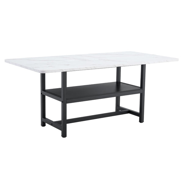 English Elm A Spliced MDF Rectangular Dining Table with Metal Legs and Lower Storage Shelf for Six White+Black W1512P505989