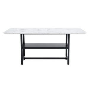 English Elm A Spliced MDF Rectangular Dining Table with Metal Legs and Lower Storage Shelf for Six White+Black W1512P505989