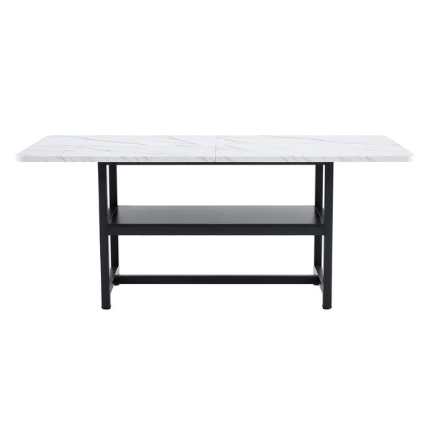 English Elm A Spliced MDF Rectangular Dining Table with Metal Legs and Lower Storage Shelf for Six White+Black W1512P505989
