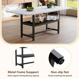 English Elm A Spliced MDF Rectangular Dining Table with Metal Legs and Lower Storage Shelf for Six White+Black W1512P505989