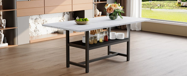 English Elm A Spliced MDF Rectangular Dining Table with Metal Legs and Lower Storage Shelf for Six White+Black W1512P505989