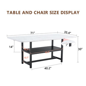 English Elm A Spliced MDF Rectangular Dining Table with Metal Legs and Lower Storage Shelf for Six White+Black W1512P505989