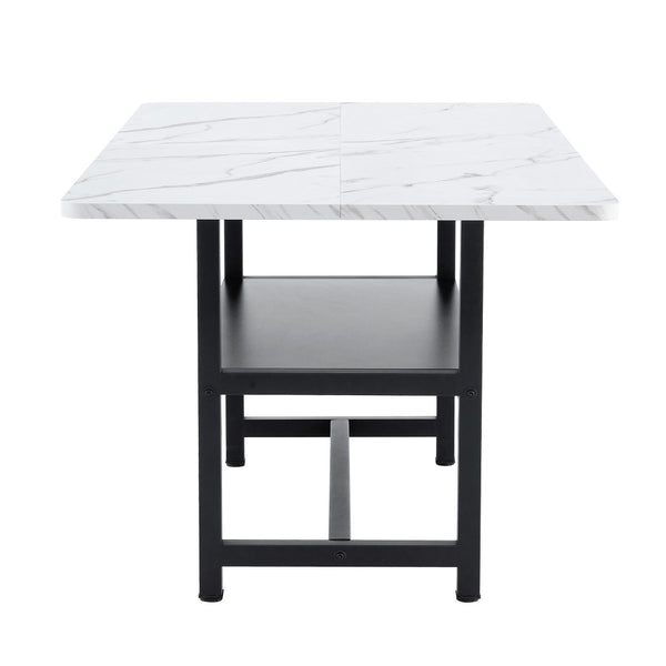 English Elm A Spliced MDF Rectangular Dining Table with Metal Legs and Lower Storage Shelf for Six White+Black W1512P505989