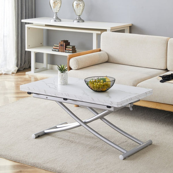 English Elm Modern Height Adjustable MDF Table with Silver Legs for Living Dining and Office W1512P506499
