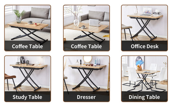 English Elm Modern Adjustable Lift Table with MFC Top and Sleek Black Legs for Studio Living W1512P506500