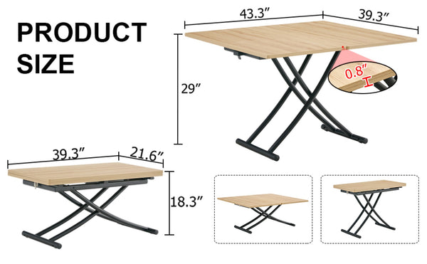 English Elm Modern Adjustable Lift Table with MFC Top and Sleek Black Legs for Studio Living W1512P506500