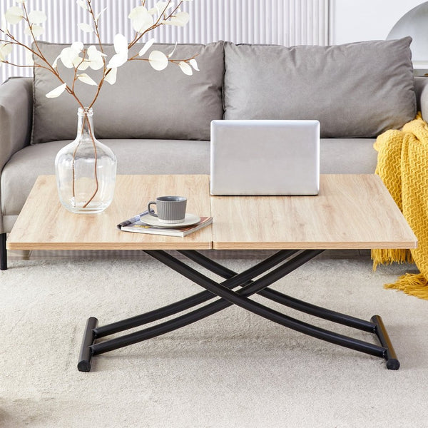 English Elm Modern Adjustable Lift Table with MFC Top and Sleek Black Legs for Studio Living W1512P506500