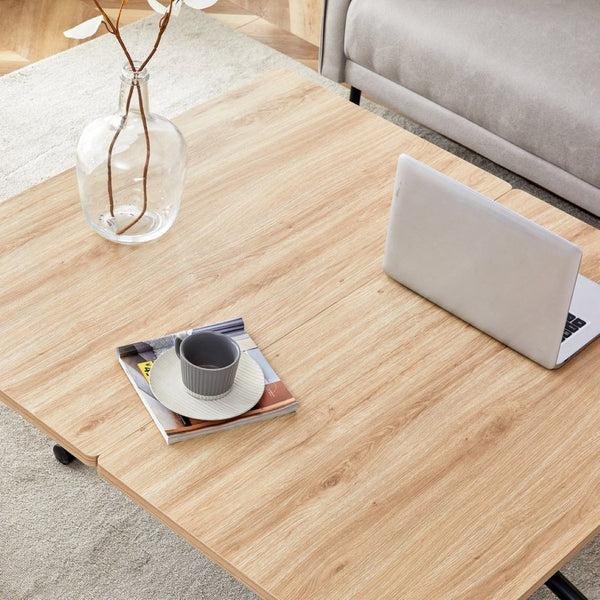 English Elm Modern Adjustable Lift Table with MFC Top and Sleek Black Legs for Studio Living W1512P506500