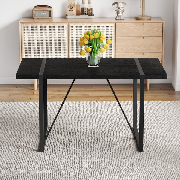 English Elm A 55 Inch Black Grain Mdf Dining Table with Inset Metal Legs Seats Four W1512P506507