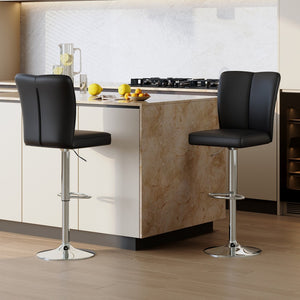 English Elm Modern Black PU Leather Swivel Barstools Set of Two with Adjustable Height W1512P506586