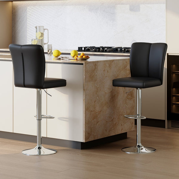 English Elm Modern Black PU Leather Swivel Barstools Set of Two with Adjustable Height W1512P506586