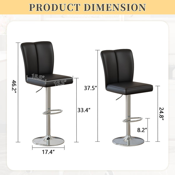 English Elm Modern Black PU Leather Swivel Barstools Set of Two with Adjustable Height W1512P506586