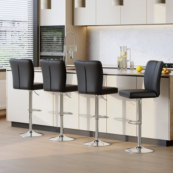 English Elm Modern Black PU Leather Swivel Barstools Set of Two with Adjustable Height W1512P506586
