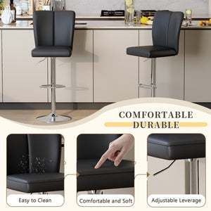 English Elm Modern Black PU Leather Swivel Barstools Set of Two with Adjustable Height W1512P506586