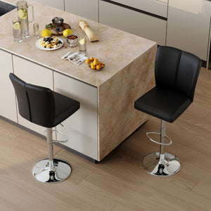 English Elm Modern Black PU Leather Swivel Barstools Set of Two with Adjustable Height W1512P506586