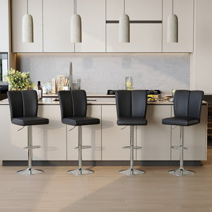 English Elm Modern Black PU Leather Swivel Barstools Set of Two with Adjustable Height W1512P506586