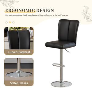 English Elm Modern Black PU Leather Swivel Barstools Set of Two with Adjustable Height W1512P506586