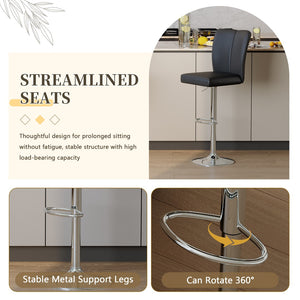 English Elm Modern Black PU Leather Swivel Barstools Set of Two with Adjustable Height W1512P506586