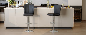 English Elm Modern Black PU Leather Swivel Barstools Set of Two with Adjustable Height W1512P506586