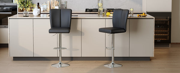 English Elm Modern Black PU Leather Swivel Barstools Set of Two with Adjustable Height W1512P506586