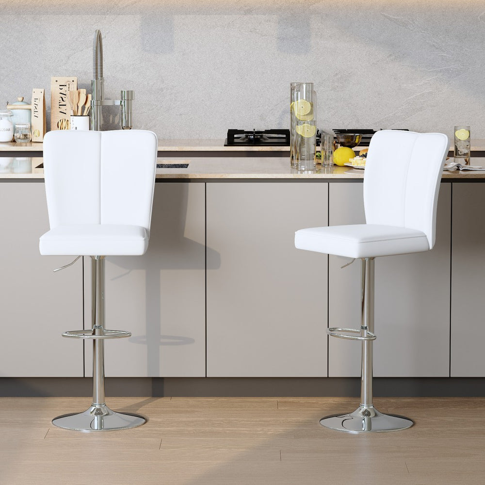 English Elm Modern PU Upholstered Swivel Barstools Set of Two with Adjustable Height Silver Legs W1512P506589