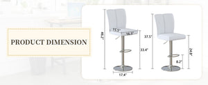 English Elm Modern PU Upholstered Swivel Barstools Set of Two with Adjustable Height Silver Legs W1512P506589