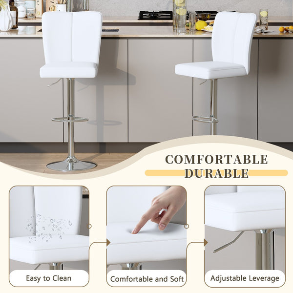 English Elm Modern PU Upholstered Swivel Barstools Set of Two with Adjustable Height Silver Legs W1512P506589