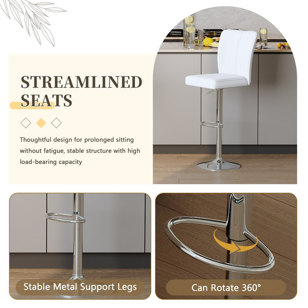 English Elm Modern PU Upholstered Swivel Barstools Set of Two with Adjustable Height Silver Legs W1512P506589