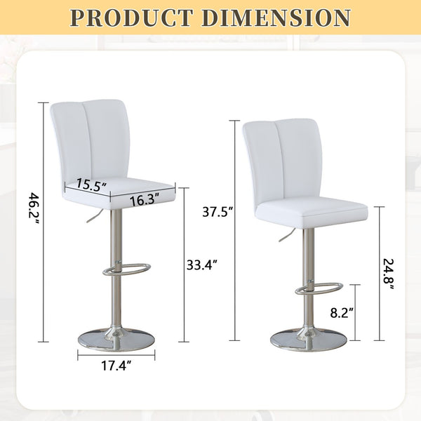 English Elm Modern PU Upholstered Swivel Barstools Set of Two with Adjustable Height Silver Legs W1512P506589
