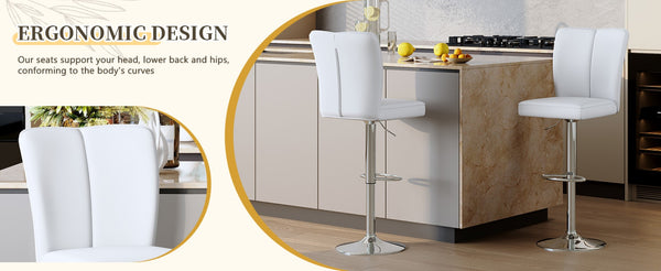 English Elm Modern PU Upholstered Swivel Barstools Set of Two with Adjustable Height Silver Legs W1512P506589