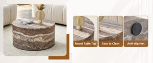 English Elm Cave Stone Patterned Round Coffee Table Compact MDF Accent for Minimalist Living Rooms W1512P507732