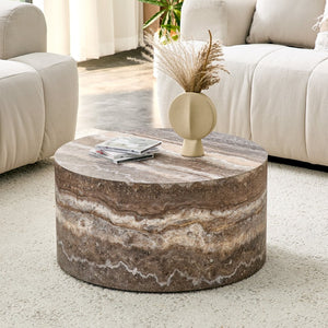English Elm Cave Stone Patterned Round Coffee Table Compact MDF Accent for Minimalist Living Rooms W1512P507732