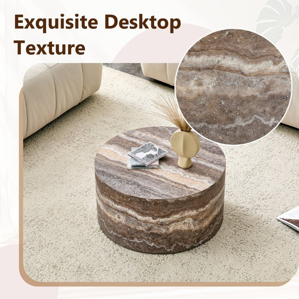 English Elm Cave Stone Patterned Round Coffee Table Compact MDF Accent for Minimalist Living Rooms W1512P507732
