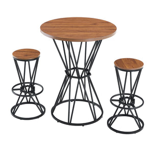 English Elm Single Package Industrial Bar Set Walnut Mdf Round Top Seats Two for Kitchen Island Walnut+Black W1512P507746