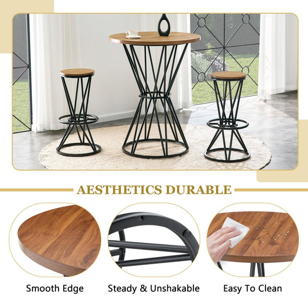 English Elm Single Package Industrial Bar Set Walnut Mdf Round Top Seats Two for Kitchen Island Walnut+Black W1512P507746
