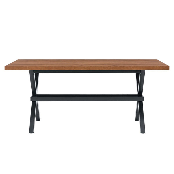 English Elm 71 Inch Walnut Grain MDF Dining Table with X Frame Steel Base Seats up to Eight Walnut+Black W1512P507754