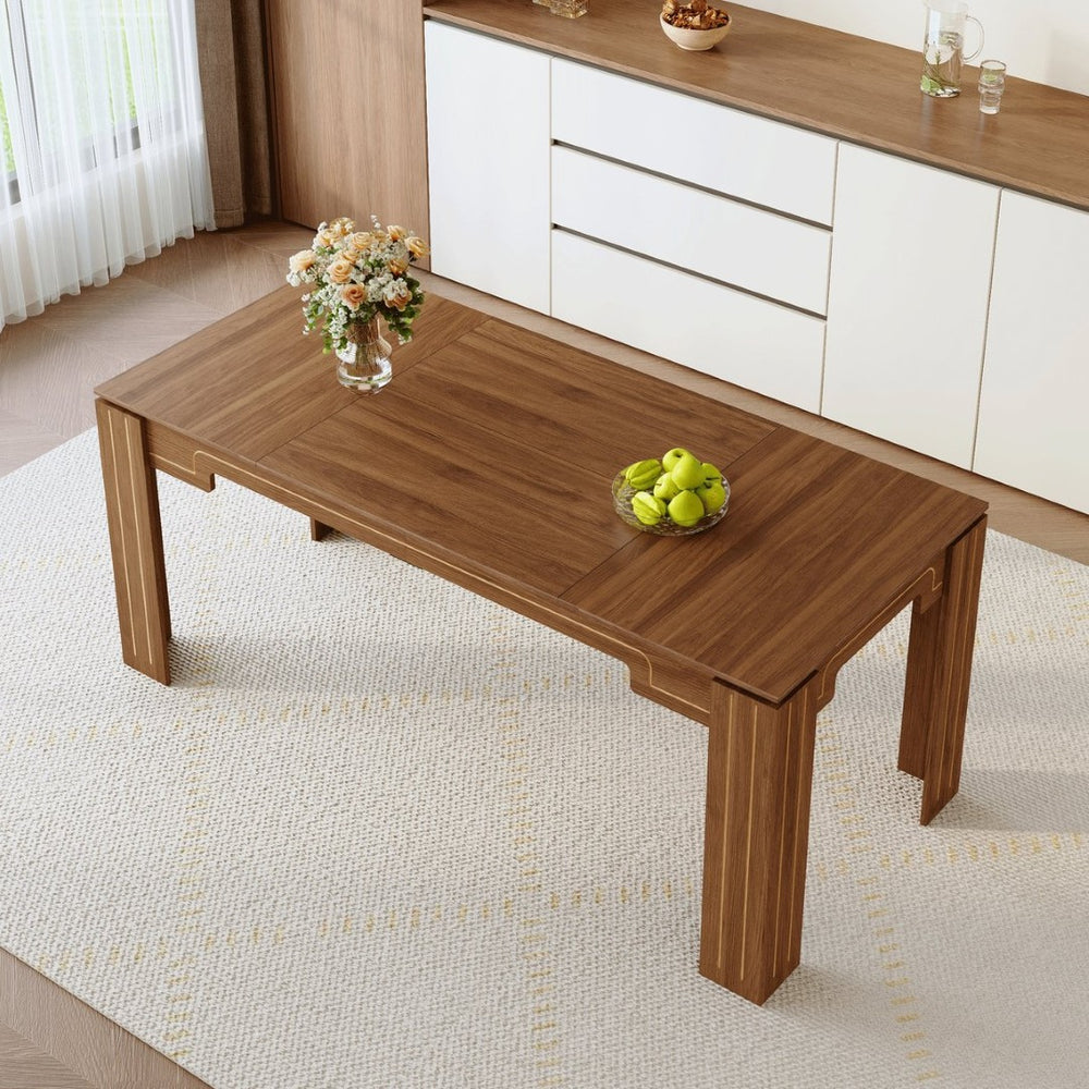 English Elm 71 Inch Walnut Grain MDF Rectangular Dining Table with Grooved Legs Seats Eight W1512P507759
