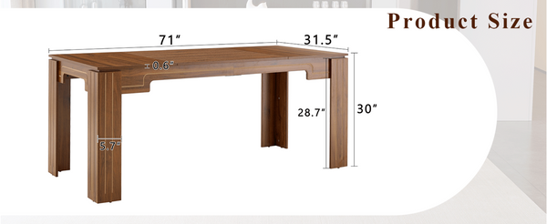 English Elm 71 Inch Walnut Grain MDF Rectangular Dining Table with Grooved Legs Seats Eight W1512P507759