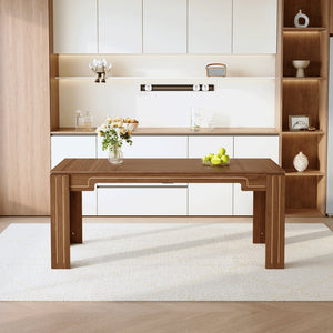 English Elm 71 Inch Walnut Grain MDF Rectangular Dining Table with Grooved Legs Seats Eight W1512P507759