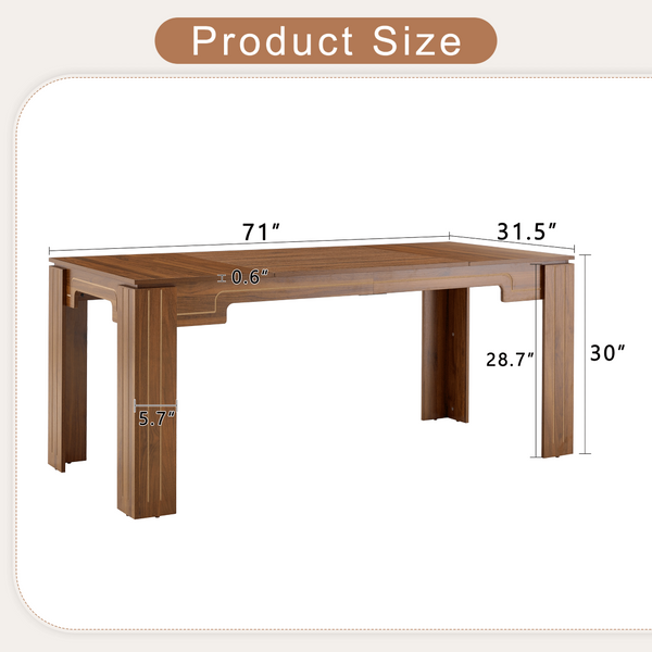 English Elm 71 Inch Walnut Grain MDF Rectangular Dining Table with Grooved Legs Seats Eight W1512P507759