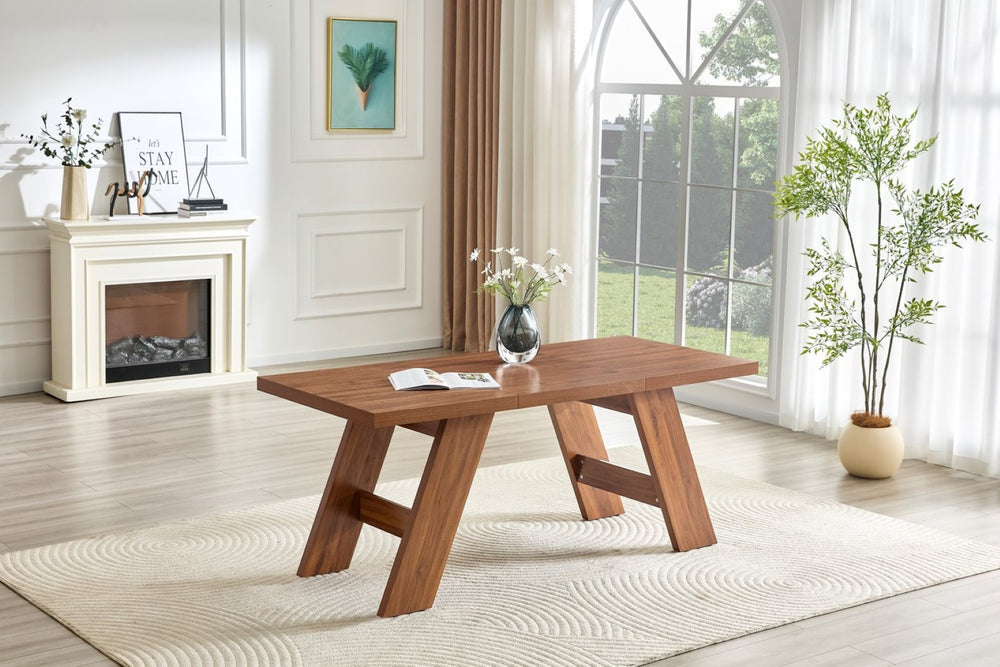 English Elm 71×31.5Inches Walnut Grain MDF Rectangular Dining Table V Leg Modern Seats Eight W1512P507764