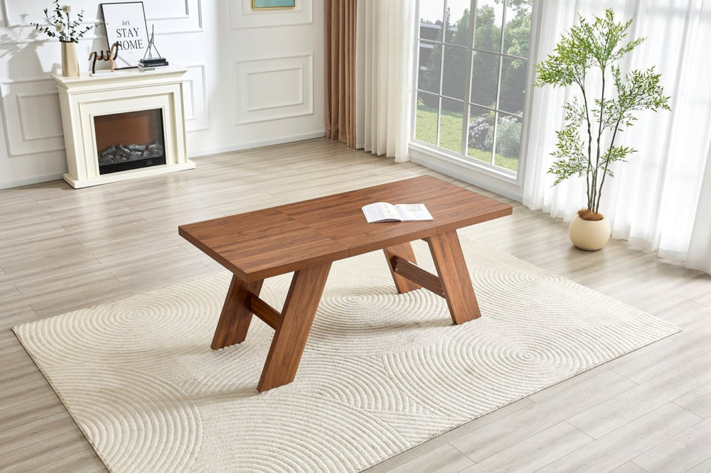 English Elm 71×31.5Inches Walnut Grain MDF Rectangular Dining Table V Leg Modern Seats Eight W1512P507764