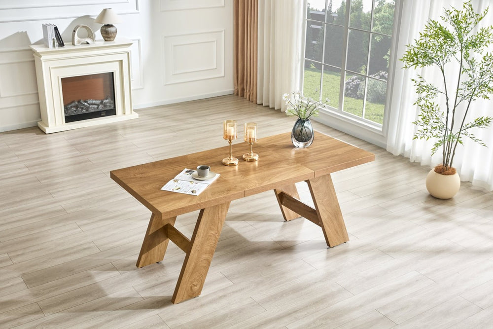 English Elm 71×31.5inches Wood Grain Mdf Rectangular Dining Table Seats 8 Modern V-leg Design W1512P507887