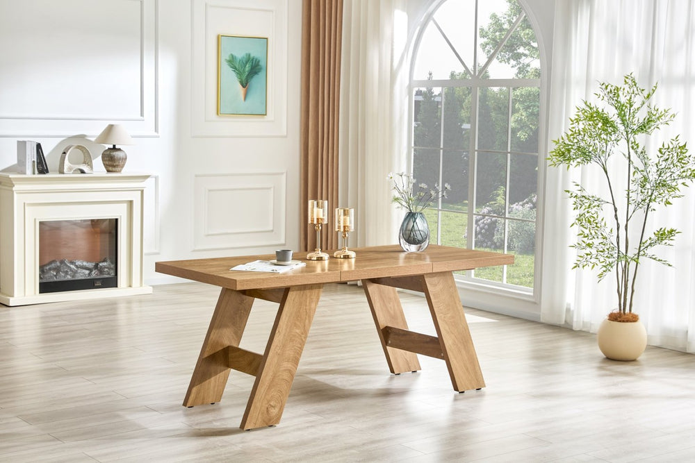 English Elm 71×31.5inches Wood Grain Mdf Rectangular Dining Table Seats 8 Modern V-leg Design W1512P507887